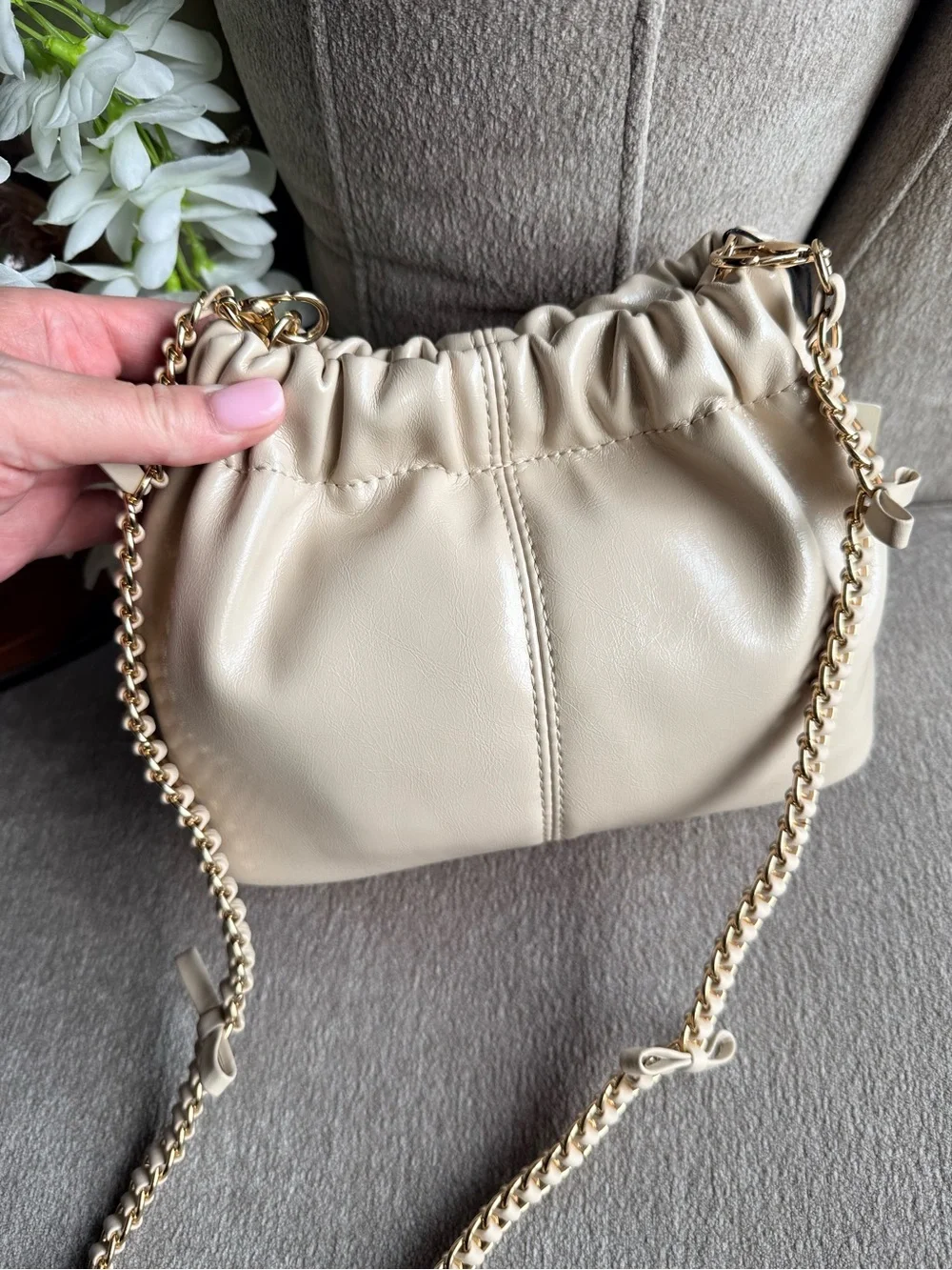 Ted Baker London Cream Mini Shoulder Bag with Chain Bow Trim Strap NWT